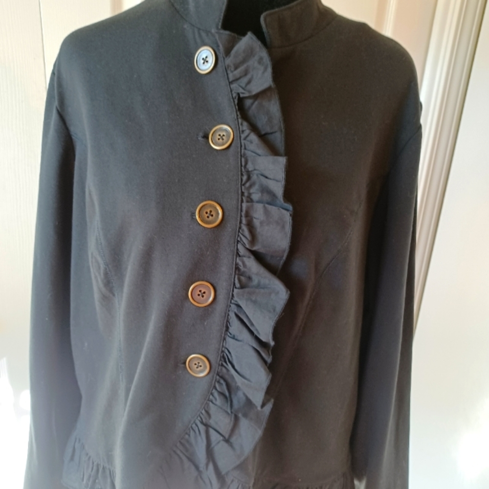 Cynthia Rowley Black Ruffled Fitted Jacket M/L